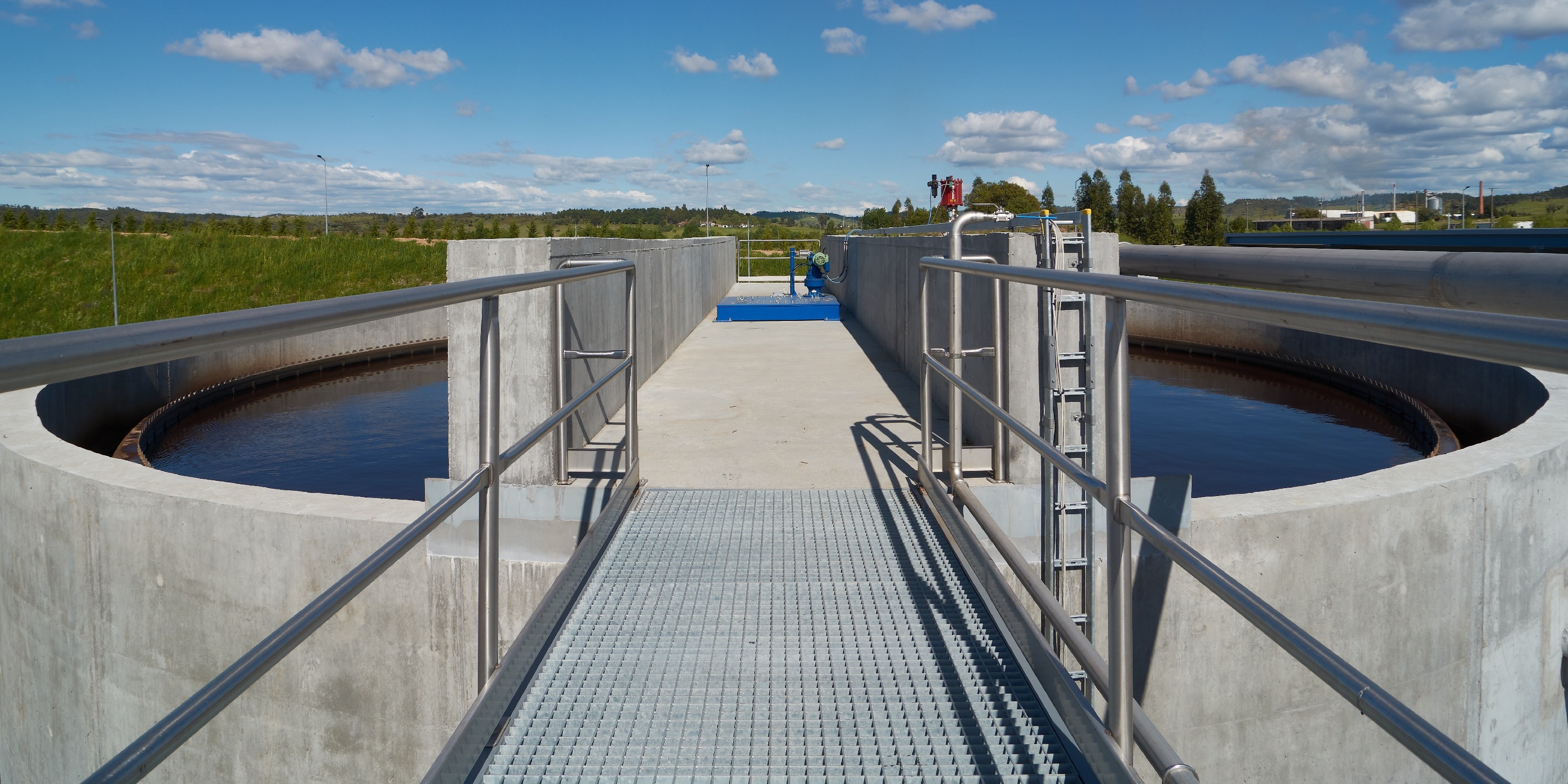 An aluminum walkway leading to a water treatment area