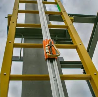 A rail ladder fall arrest system